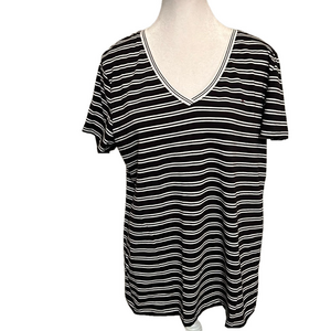 TOMMY HILFIGER Women’s short sleeve black and white striped Large Top